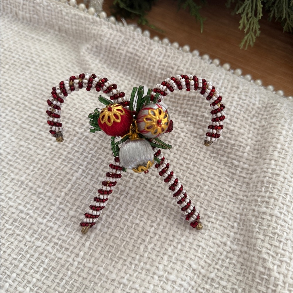 Set of 7- Cost Plus World Market Candy Cane Ornament - Red and Silver